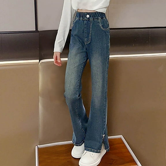 Busydd Girls' Jeans 5-15 Years Fashion Casual Little Girls Clothes Comfortable Button Zipper Teen Girl Clothes Jeans with Pockets 12 Years