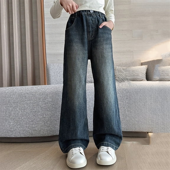 Busydd Girls' Jeans 5-15 Years Fashion Casual Little Girls Clothes Comfortable Button Zipper Teen Girl Clothes Jeans with Pockets 14 Years