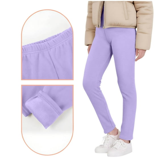 Busydd Girls' Leggings 3-13 Years Solid Color Little Girls Clothes Stretch Workout Yoga Teen Girls Leggings Winter Warm Fleece Lined Leggings for Girls 12 Years
