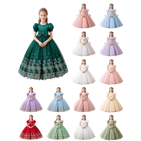 Busydd Girls Princess Dress 3-14 Years Fashion for mal Party Puff Sleeves Gown Dresses 13-14 Years