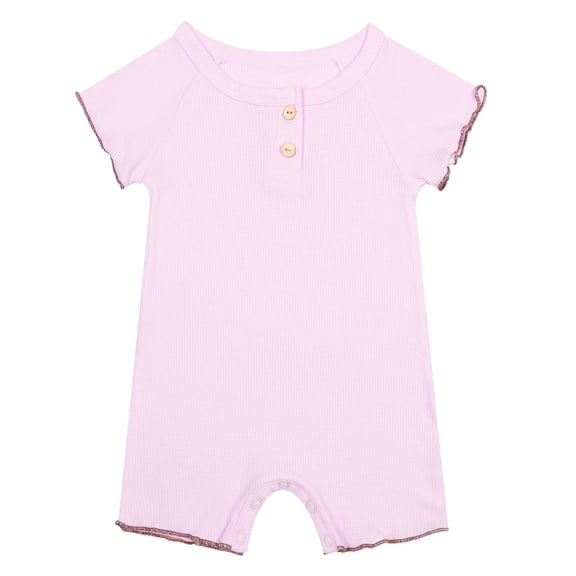 Busydd Girls Romper Casual Short Sleeve Round Neck Baby Rompers Comfortable Cotton Solid Color Button Boy Clothes 12-18 Months
