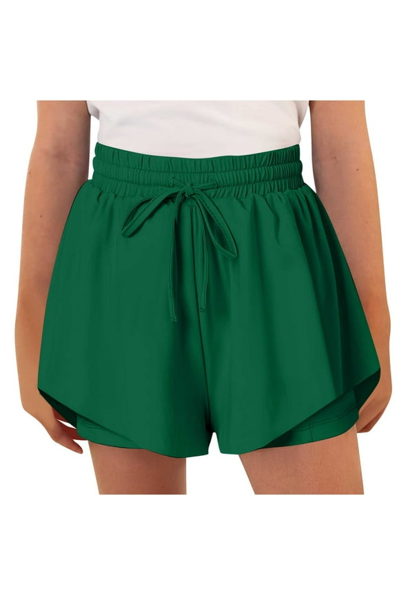 Girls Shorts 6-15 Years Casual Teen Girls Summer Clothes Solid Color Elastic Waist Drawstring Girls Athletic Shorts 2 in 1 Flowy Wokout Gym Shorts with Pockets