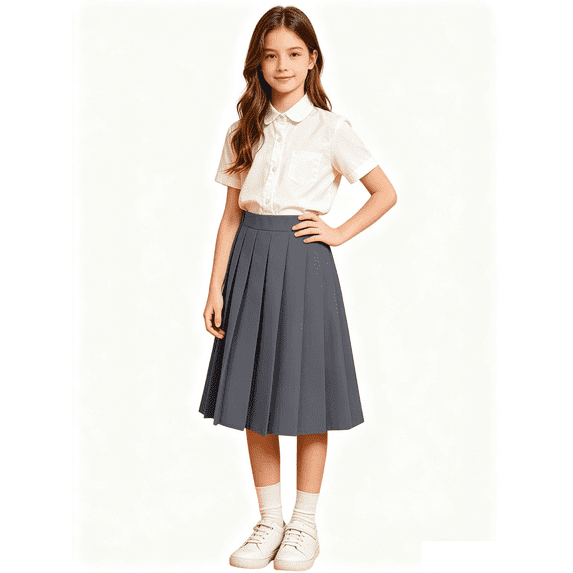 Busydd Girls Skirts 3-17 Years Fashion A-Line Mid-Length Pleated Skirts Casual Summer School Solid Color Girls' Cotton Skirts 11-12 Years