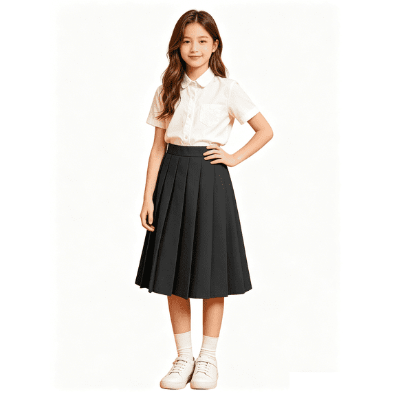 Busydd Girls Skirts 3-17 Years Fashion A-Line Mid-Length Pleated Skirts Casual Summer School Solid Color Girls' Cotton Skirts 3-4 Years
