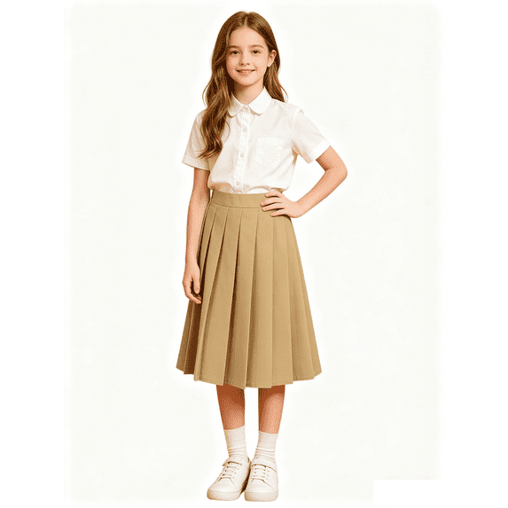 Busydd Girls Skirts 3-17 Years Fashion A-Line Mid-Length Pleated Skirts Casual Summer School Solid Color Girls' Cotton Skirts 5-6 Years