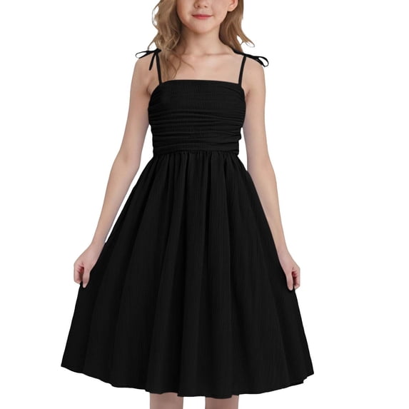Busydd Girls Summer Dress 4-15 Years Fashion Strappy Square Neck A-Line Sundress Casual Solid Color Sleeveless Teen Girls' Dresses 4-5 Years