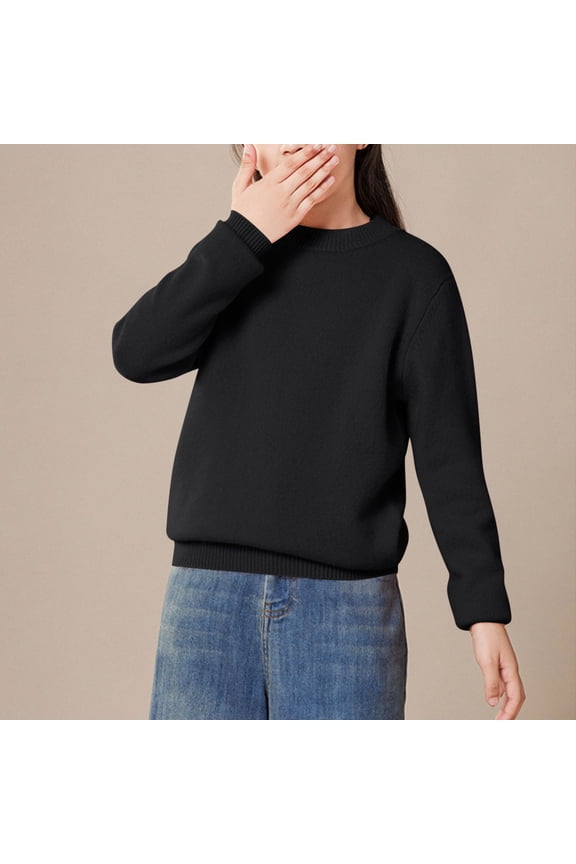Girls Sweaters 2-14 Years Unisex Casual Fuzzy Knit Sweaters Solid Color Round Neck Boys Sweaters Comfy Warm Toddler Teen Girl Clothes