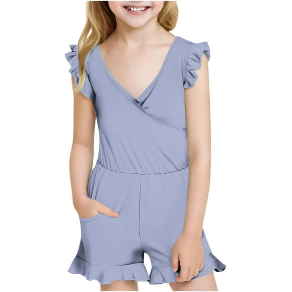 Busydd Girls' Swimwear 7-16 Years V Neck Solid Color One Piece Bathing Suits Summer Ruffle Little Girl Swimsuit Teen Girl's Swim Suit with Pocket