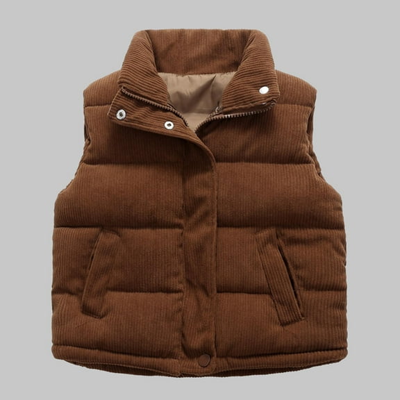 Busydd Girls Vest 1-12 Years Solid Color Sleeveless Unisex Cotton Winter Jacket Comfortable Lapel Button Zip Boys Winter Coat Thermal Baby Winter Clothes with Pockets 2 Years