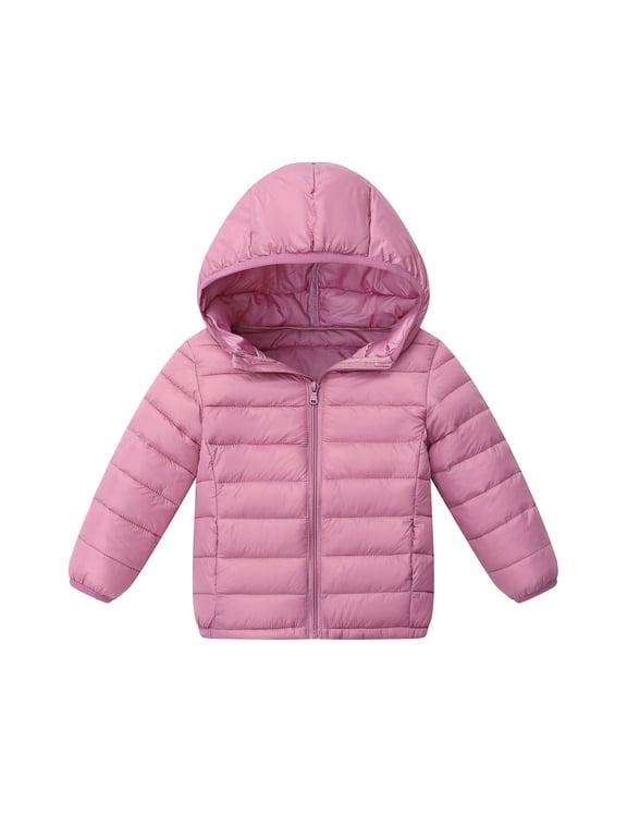 Girls Winter Coat 4-14 Years Unisex Solid Color Kids Puffer Jacket Fashion Warm Long Sleeve Boys Winter Coats Zip Hooded Teen Winter Jacket with Pockets