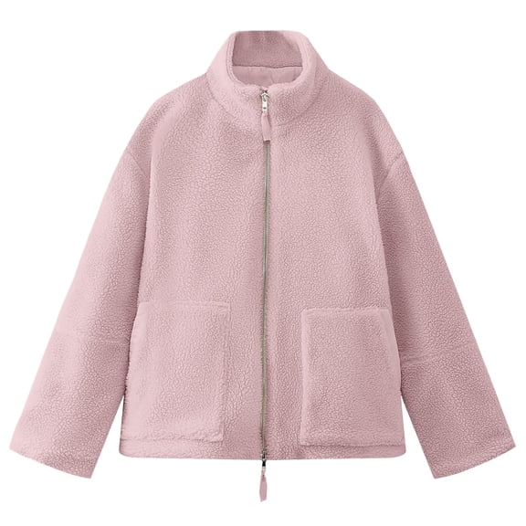 Busydd Girls Winter Coat 5-15 Years Warm Comfy Solid Color Stand Collar Boys Fleece Jacket Casual Long Sleeve Zipper Boys Clothes with Pockets 5-6 Years