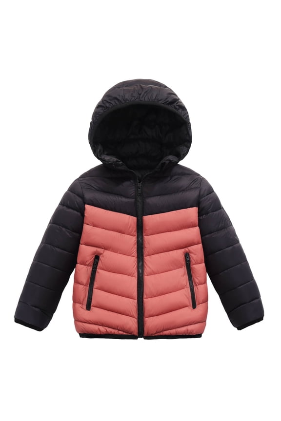 Girls Winter Coat 8-17 Years Fashion Colorblock Patchwork Unisex Teens Puffer Jacket Long Sleeve Hooded Warm Boys Winter Coat Comfy Zipper Kids Winter Coat with Pocket 14-15 Years