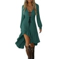 thumbnail image 1 of Busydd Gothic Dresses for Women Fashion Solid Color Long Sleeve Dress for Women V Neck Drawstring Holiday Dress Flowy Pleated Asymmetrical Hem Women Dresses XL, 1 of 8