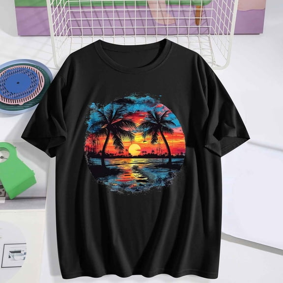 Busydd Graphic Tees for Women Trendy Floral Print Short Sleeve Summer Tops Casual Comfy Crewneck Going Out Tops for Women 2XL