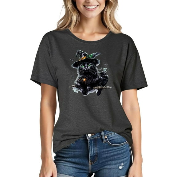 Busydd Halloween Graphic Tees for Women Fashion Fall Short Sleeve T Shirts for Women Casual Comfortable Round Neck Cotton Going Out Tops for Women XXL