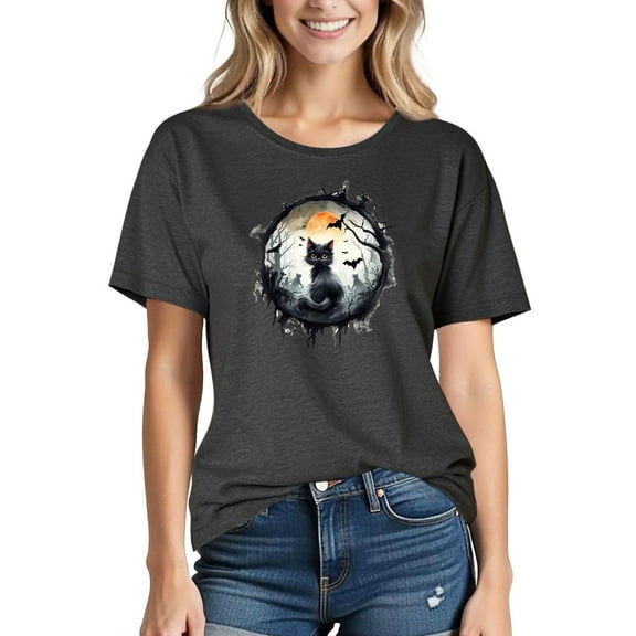 Busydd Halloween Graphic Tees for Women Fashion Fall Short Sleeve T Shirts for Women Casual Comfortable Round Neck Cotton Going Out Tops for Women XXL