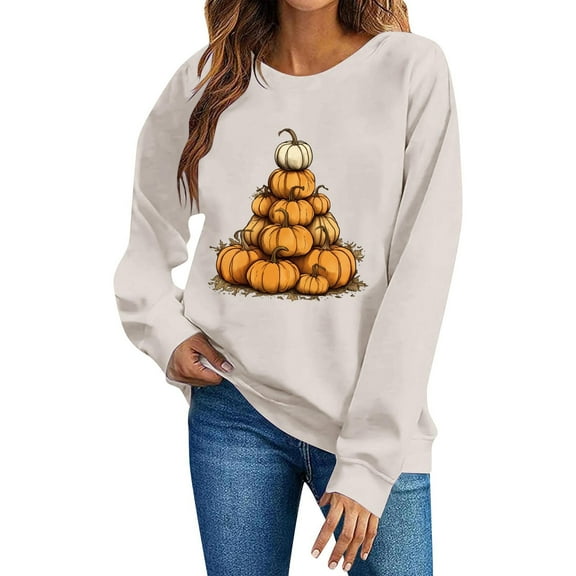 Busydd Halloween Sweatshirts for Women Fashion Graphic Halloween Shirt Casual Long Sleeve Fall Sweatshirts for Women Comfy Cotton Crewneck Sweatshirt XL
