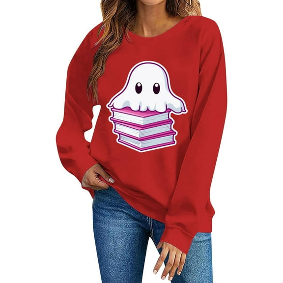 Busydd Halloween Sweatshirts for Women Fashion Graphic Halloween Shirt Casual Long Sleeve Fall Sweatshirts for Women Comfy Cotton Crewneck Sweatshirt XL