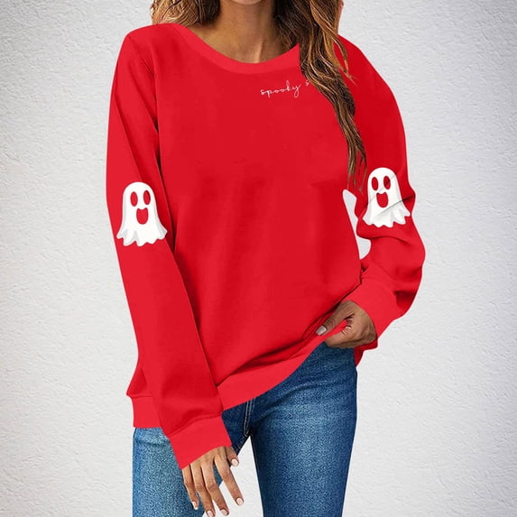 Busydd Halloween Sweatshirts for Women Fashion Graphic Halloween Shirt Casual Loose Long Sleeve Crewneck Sweatshirt Comfy Fleece Pullover Tops XL