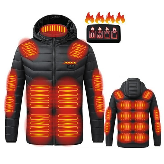 Busydd Heated Jacket for Men Battery not Included USB Rechargeable Heated Coat Winter Warm Hooded Jackets with 21 Heating Zones Long Sleeve Heated Jacket with Pockets