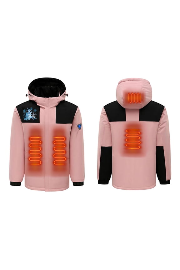 Heated Jacket for Men and Women with 4 Heating Zones Smart USB Rechargeable Heated Coats Unisex Christmas Long Sleeve Hooded Winter Jackets Zipper Pockets Warming Windbreaker Jacket