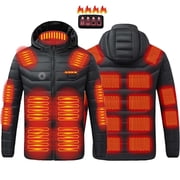 Busydd Heated Jackets for Men Battery not Included,4 Heat Levels 21 Heat Zones Usb Charging Heated Coats Long Sleeve Hooded Zipper Winter Jackets for Men