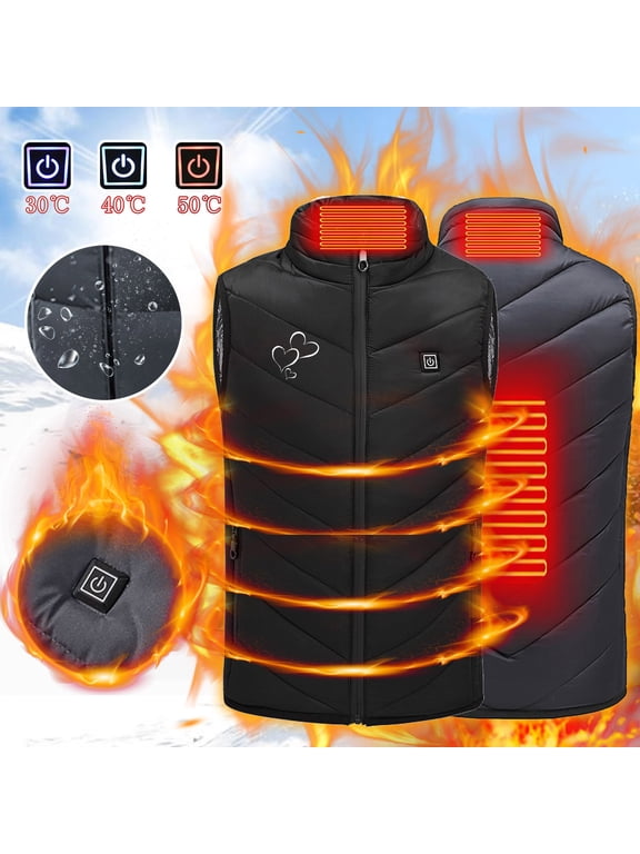 Heated Vest for Kids Electric USB Rechargeable Heated Vest Winter Warm Sleeveless Heated Jackets with 3 Heating Levels 2 Heating Zones Fashion Heart Print Zipper Heated Vest with Pockets