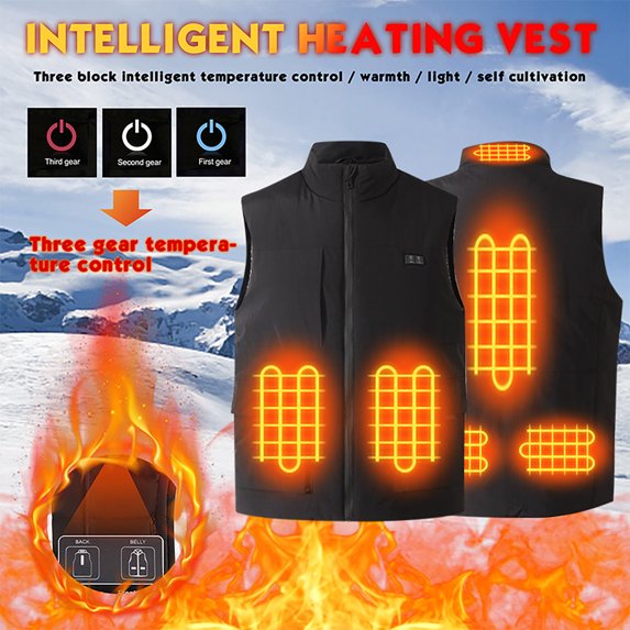 Busydd Heated Vest for Men with 2 Heating Levels 6 Heating Zones Smart USB Rechargeable Heated Jacket Solid Color Sleeveless Zipper Heated Coats Plus Size Warm Winter Vest (Battery Not Included)