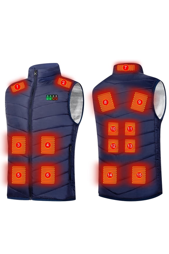 Heated Vest for Men Battery not Included USB Rechargeable Heated Vest with 3 Heating Levels 15 Heating Zones Winter Warm Zip Up Sleeveless Heated Jackets