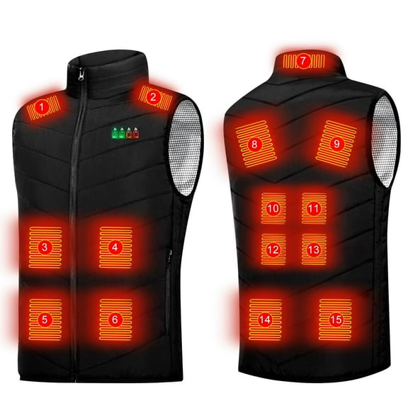 Busydd Heated Vest for Men Battery not Included USB Rechargeable Heated Vest with 3 Heating Levels 15 Heating Zones Winter Warm Zip Up Sleeveless Heated Jackets