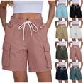 thumbnail image 1 of Busydd Hiking Shorts Women with 4 Pockets Solid Color Drawstring Cargo Shorts Casual Adjustable Waist Straight-Leg Summer Shorts XL, 1 of 7