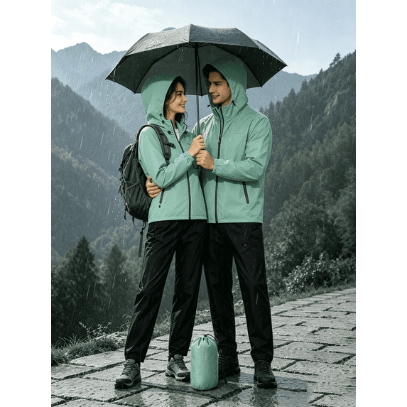 Busydd Hooded Rain Suits for Men and Women Solid Color Lightweight Waterproof Long Sleeve Zip Up Jacket and Pants Two Piece Sets Outdoor Hiking Camping Travel Outfits XL