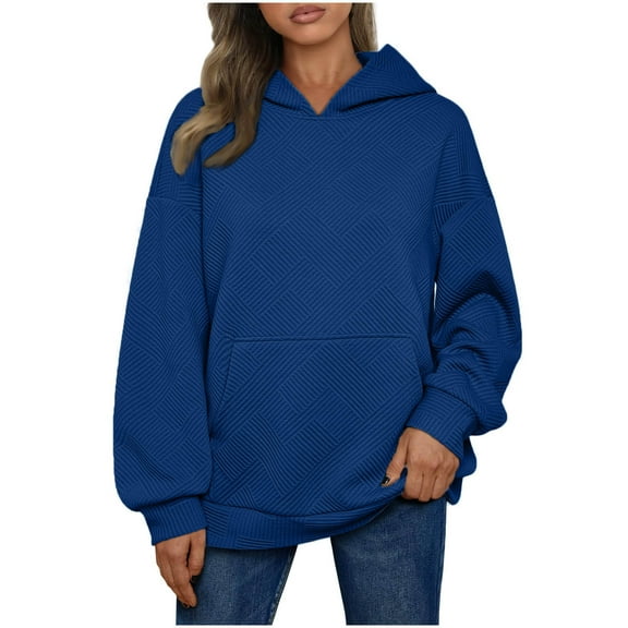 Busydd Hoodies for Women Casual Solid Color Hooded Sweatshirt Fashion Fall Plain Hoodie Ribbed Long Sleeve Shirts for Women Pullover Tops with Pocket and Hood
