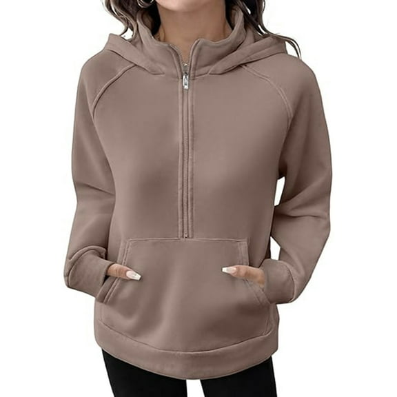 Busydd Hoodies for Women Fall Casual Long Sleeve Stand Collar Womens Hoodies Pullover Fashion Solid Color Zip Hooded Sweatshirt for Women with Pocket XL