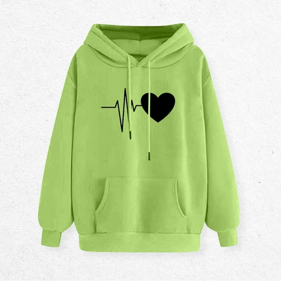 Busydd Hoodies for Women Graphic Pullover Hoodie Long Sleeve Drawstring Hooded Sweatshirt Fashion Casual Heart Print Plain Hoodie with Pocket and Hood