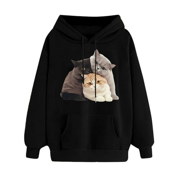 Busydd Hoodies for Women Graphic Solid Color Hoodie Casual Loose Funny Print Pullover Hoodie Long Sleeve Shirts for Women Fashion Drawstring Hooded Sweatshirt with Pocket
