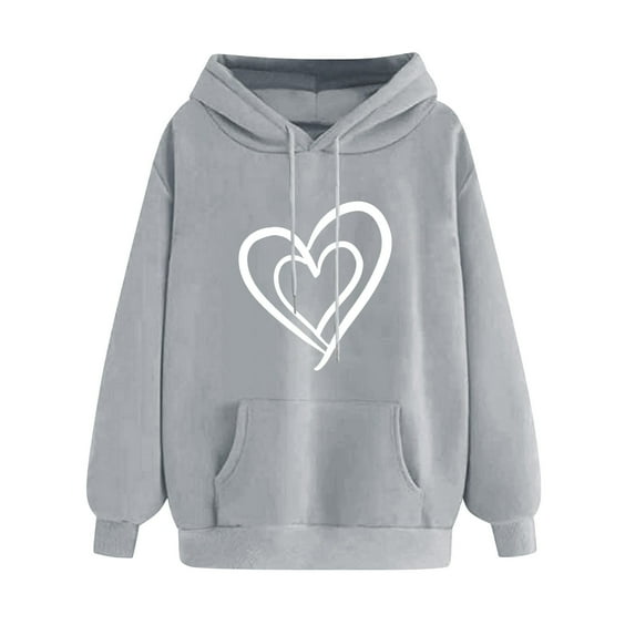 Busydd Hoodies for Women Heart Graphic Casual Loose Hooded Sweatshirt Fashion Fall Drawstring Plain Hoodie Long Sleeve Shirts for Women Comfy Pullover Hoodie with Pocket and Hood