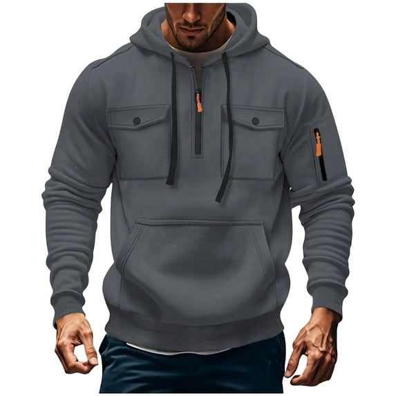 Busydd Hoodies for Men Trendy Solid Color Drawstring Zip Up Hoodie Casual Long Sleeve Hooded Sweatshirt Comfy Fall Pullover Hoodie with Pockets S
