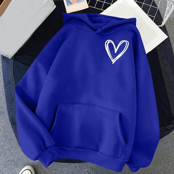 Busydd Hoodies for Women Casual Loose Fleece Long Sleeve Tops for Women Fashion Love Heart Print Pullover Tops Comfortable Womens Hoodie with Pocket