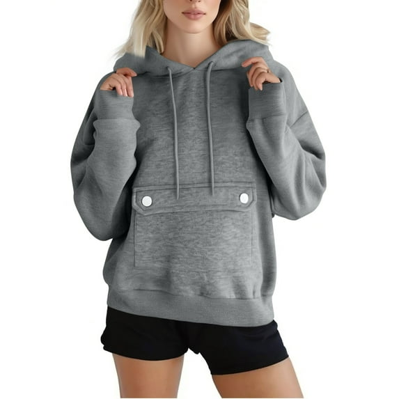 Busydd Hoodies for Women Casual Solid Color Long Sleeve Tops for Women Fashion Drawstring Fleece Pullover Tops Comfortable Womens Hoodie with Pockets