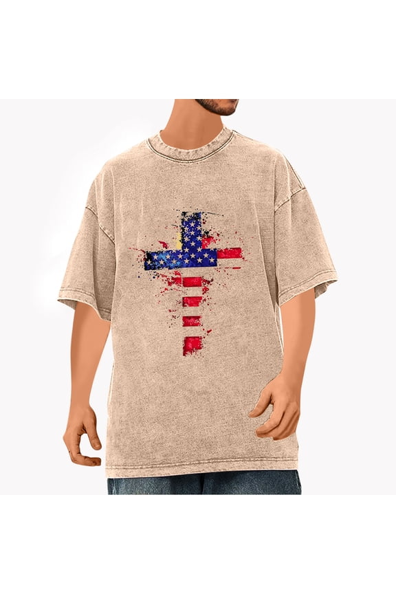 Independence Day T Shirts for Man Casual Comfortable Cotton T Shirts Round Neck Short Sleeve Summer Tops 4th of July Patriotic Tees
