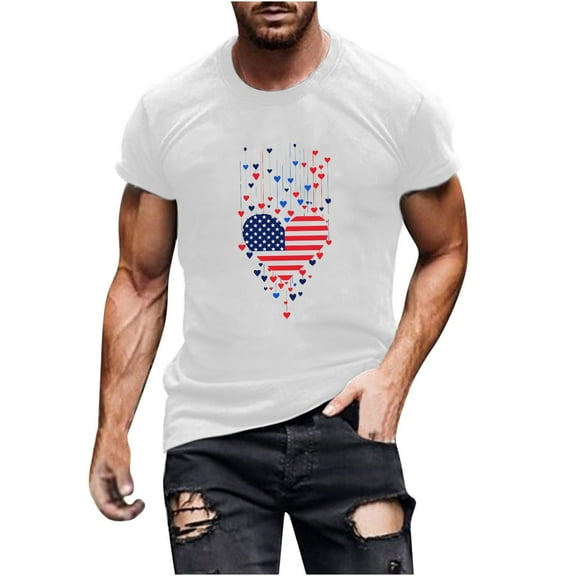 Busydd Independence Day T Shirts for Man Casual Comfortable Cotton T Shirts Round Neck Short Sleeve Summer Tops 4th of July American Flag Print Patriotic Tees