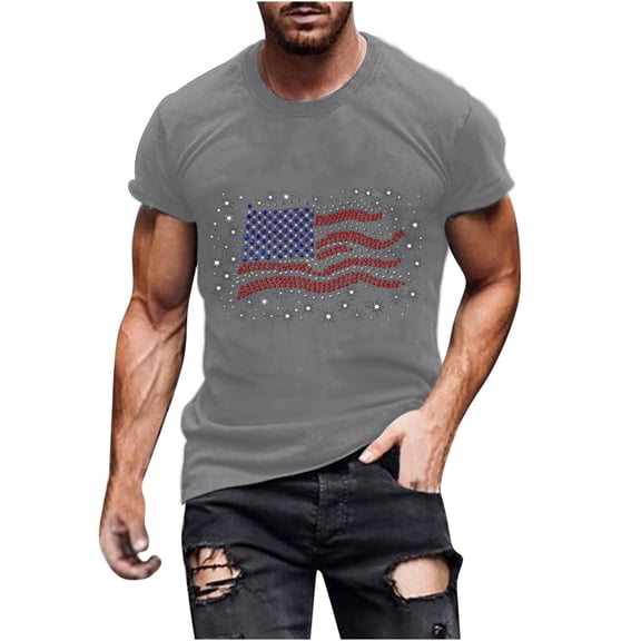 Busydd Independence Day T Shirts for Man Round Neck Short Sleeve Summer Tops 4th of July American Flag Print Patriotic Tees Casual Comfy Cotton T Shirts