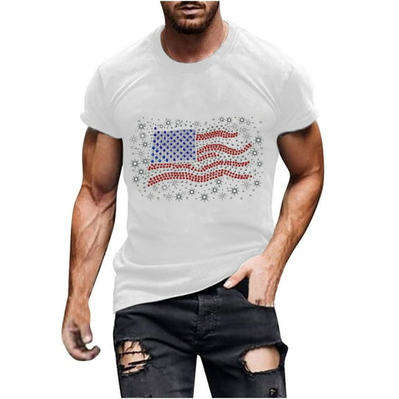 Busydd Independence Day T Shirts for Man Round Neck Short Sleeve Summer Tops 4th of July American Flag Print Patriotic Tees Casual Comfy Cotton T Shirts