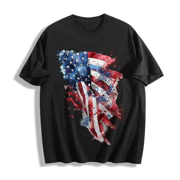 Busydd Independence Day T Shirts for Men Stylish American Flag Graphic Tees Round Neck Short Sleeve 4th of July Patriotic Tees Casual Comfy Summer Tops L