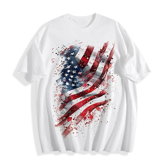 Busydd Independence Day T Shirts for Men Stylish American Flag Graphic Tees Round Neck Short Sleeve 4th of July Patriotic Tees Casual Comfy Summer Tops L