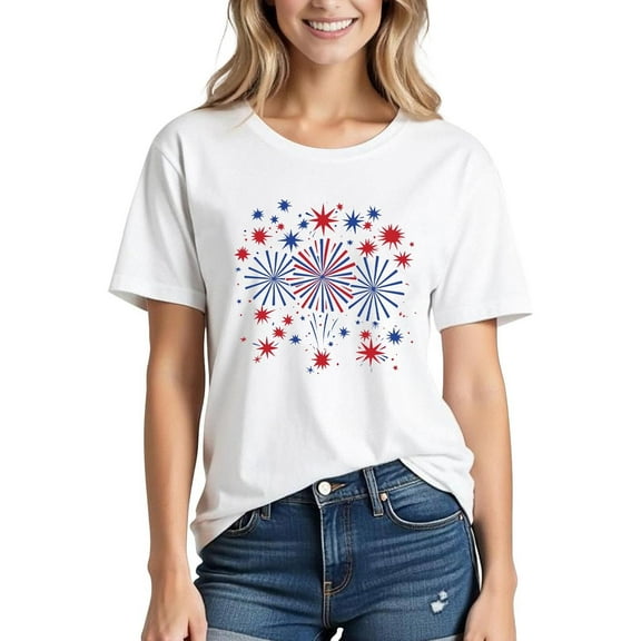 Busydd Independence Day T Shirts for Women Fashion American Flag Print 4th of July Patriotic Tshirts Casual Round Neck Short Sleeve Summer Tops Comfy Cotton Graphic Tees 2XL
