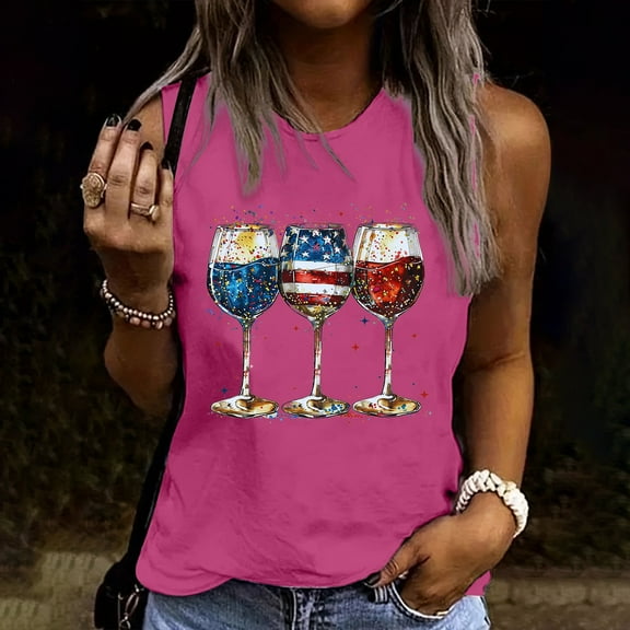 Busydd Independence Day Tank Top for Women Casual Sleeveless Round Neck Summer Tops Trendy USA Flag Print Patriotic Tops 4th of July Camisole Tops for Women