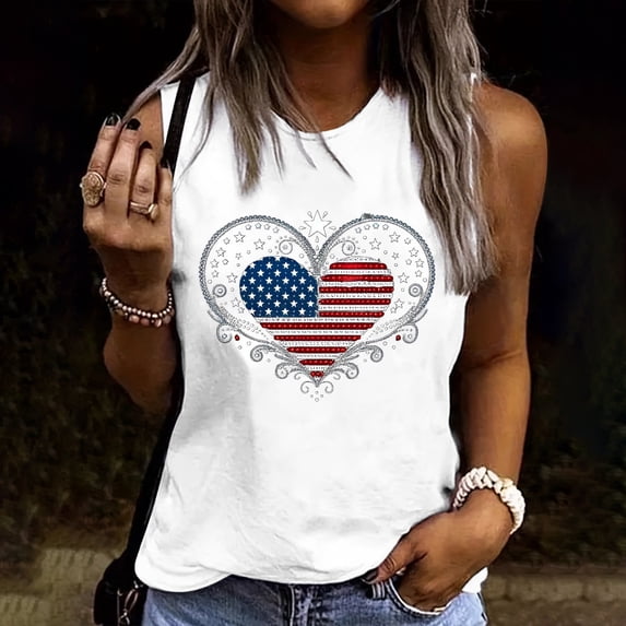Busydd Independence Day Tank Top for Women Casual Sleeveless Round Neck Summer Tops Trendy USA Flag Print Patriotic Tops 4th of July Camisole Tops for Women