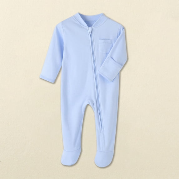 Busydd Infant Girl Clothes 3-18 Months Comfy Cotton Long Sleeve Romper Casual Solid Color Zipper Baby Boy Clothes Rompers with Pocket 9 Months